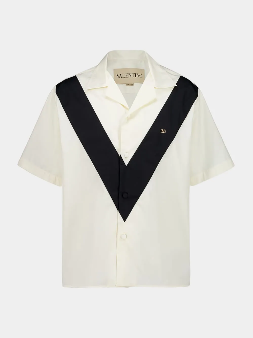 Ivory and Black Cotton Poplin Bowling Shirt sold by Fashion Clinic product image thumbnail 2