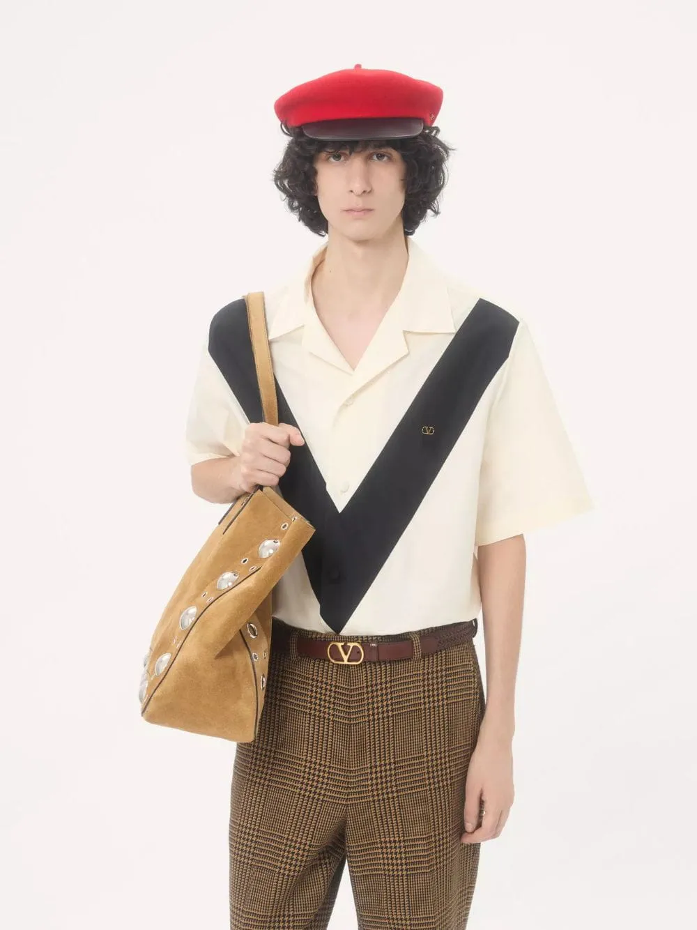 Ivory and Black Cotton Poplin Bowling Shirt sold by Fashion Clinic