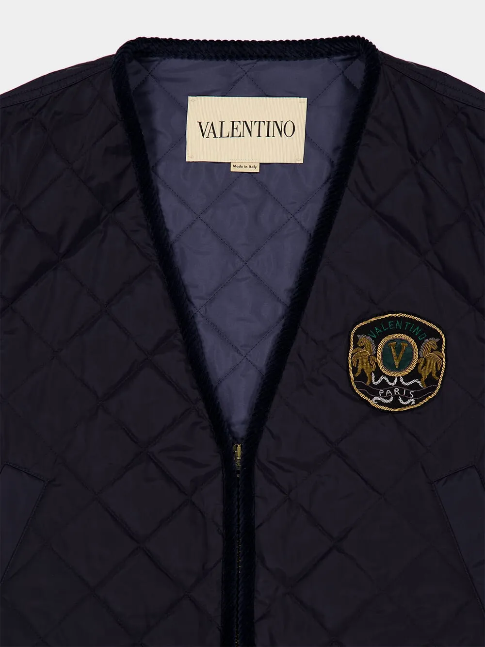 Navy Quilted Vest with Embroidered Patch sold by Fashion Clinic product image thumbnail 4