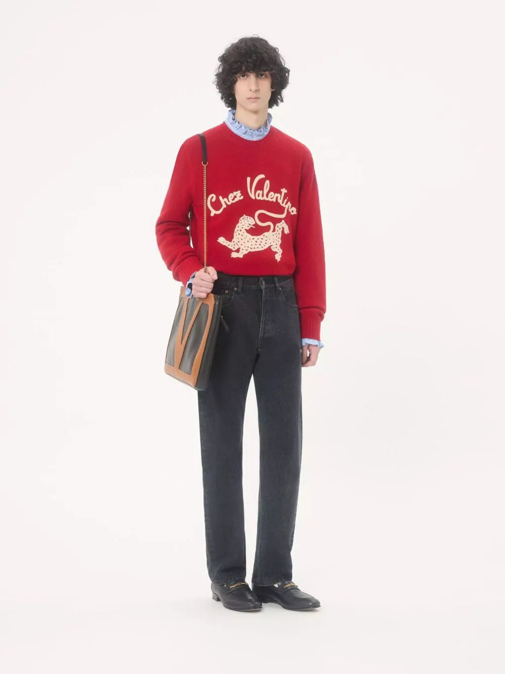 Red Wool Sweater with Chez Valentino and Panther Embroidery sold by Fashion Clinic product image thumbnail 2