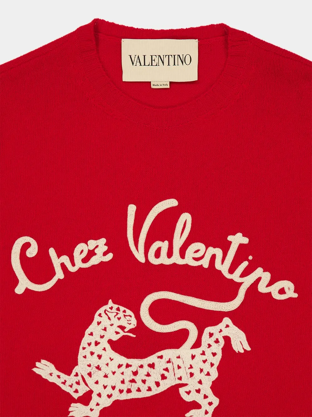Red Wool Sweater with Chez Valentino and Panther Embroidery sold by Fashion Clinic product image thumbnail 5