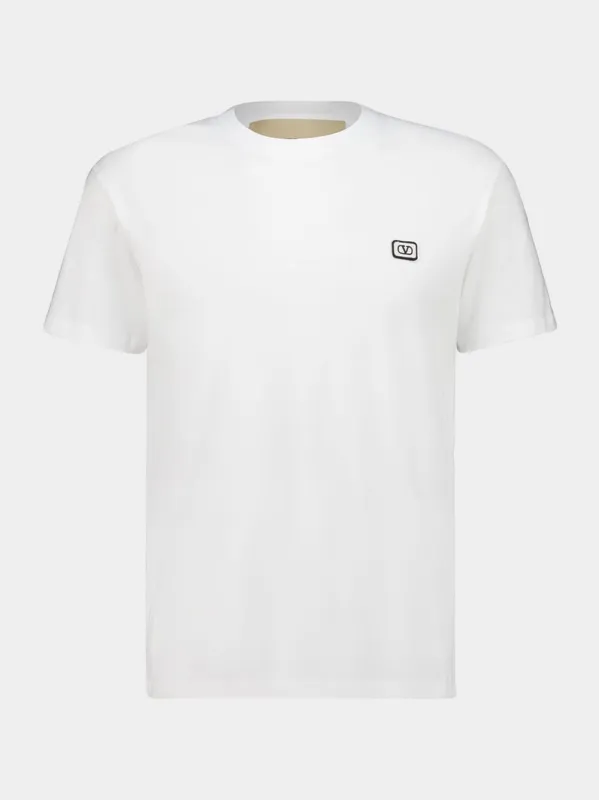 Ivory Cotton Jersey Short-Sleeve T-Shirt with VLogo Patch sold by Fashion Clinic