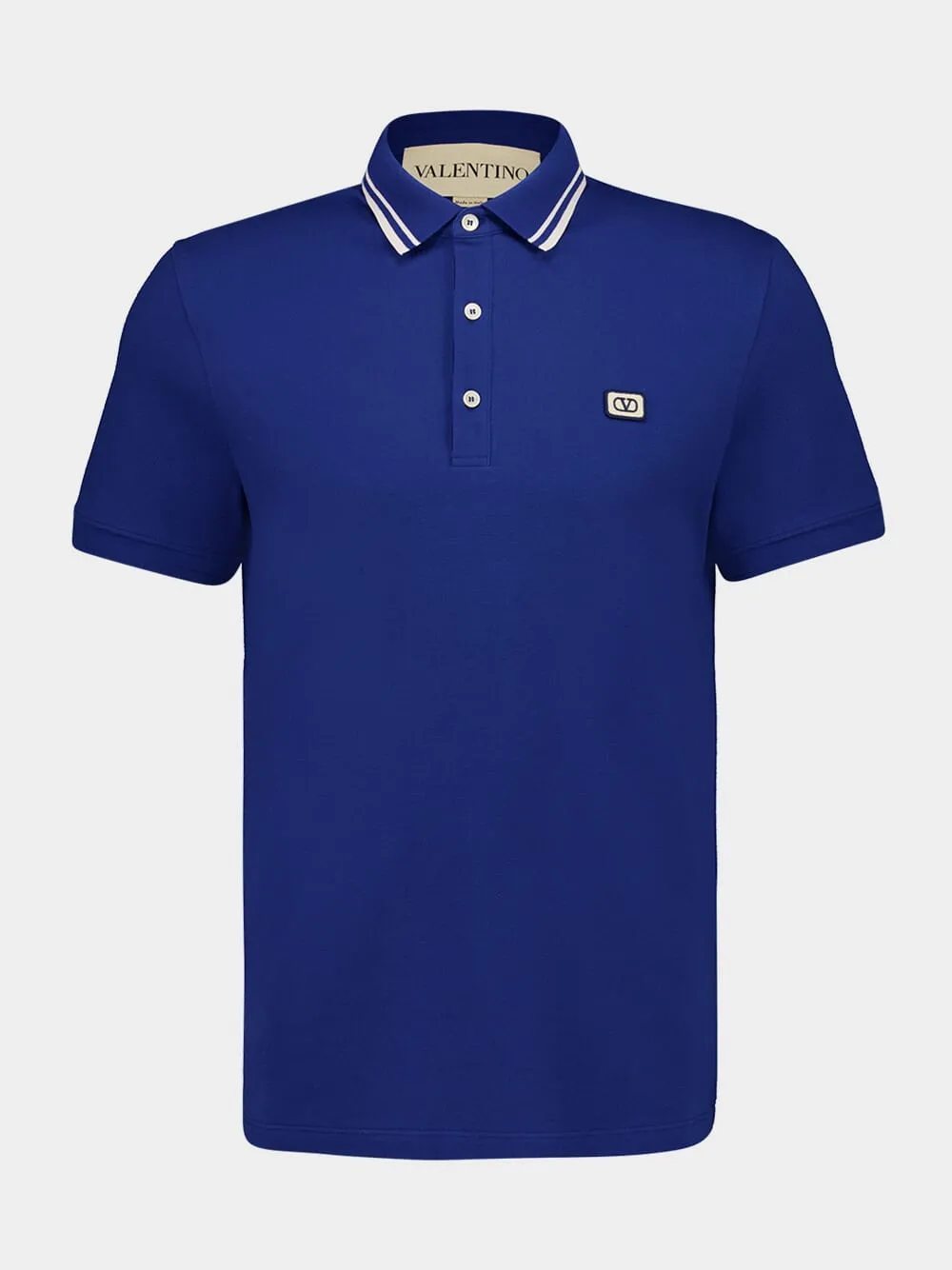 Blue Cotton Piqué Polo with VLogo Patch sold by Fashion Clinic