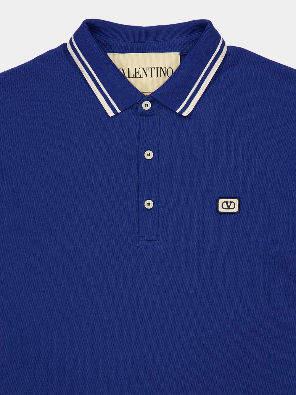 Blue Cotton Piqué Polo with VLogo Patch sold by Fashion Clinic product image thumbnail 5