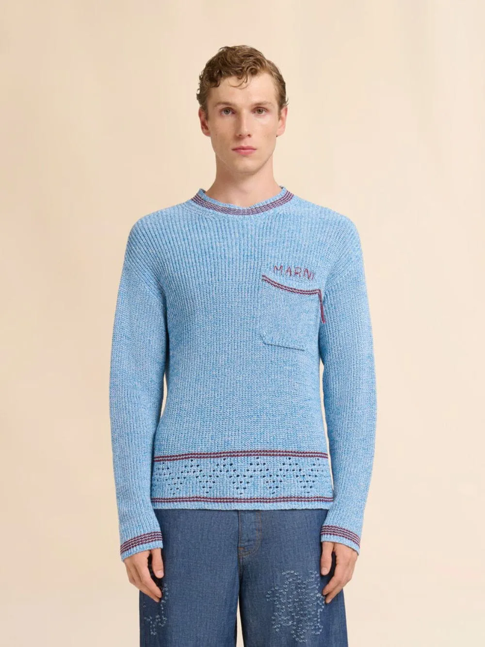Celeste Blue Mouliné Cotton Sweater sold by Fashion Clinic product image thumbnail 2
