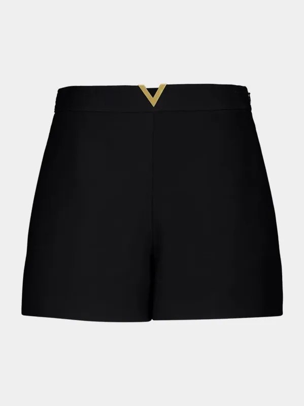 Black Crepe Couture Virgin Wool Shorts with V Detail sold by Fashion Clinic