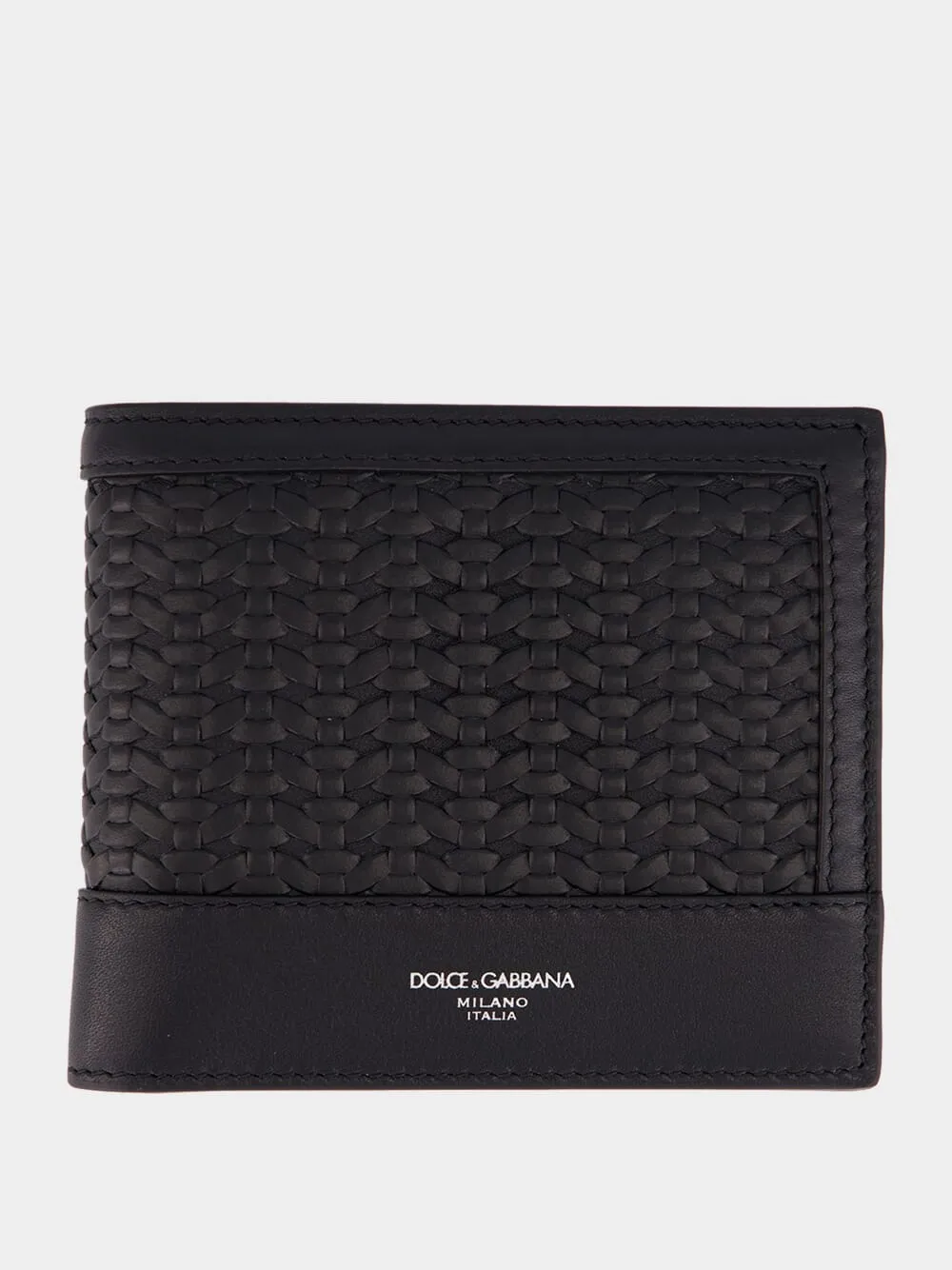 Black Woven Calfskin Leather Wallet sold by Fashion Clinic