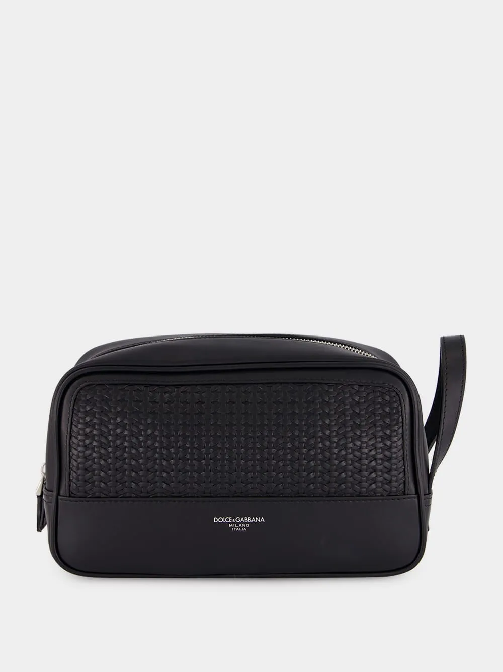 Black Woven Calfskin Leather Necessaire sold by Fashion Clinic