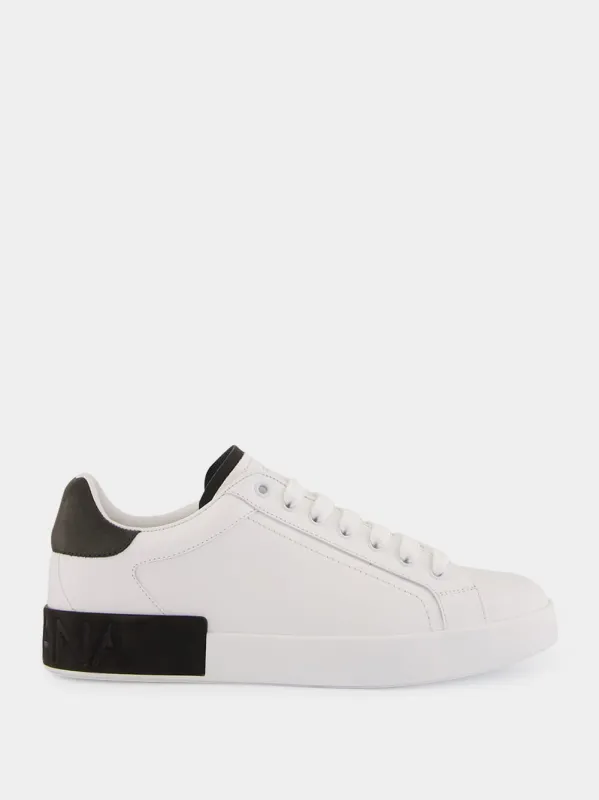 White and Black Portofino Calfskin Sneakers sold by Fashion Clinic