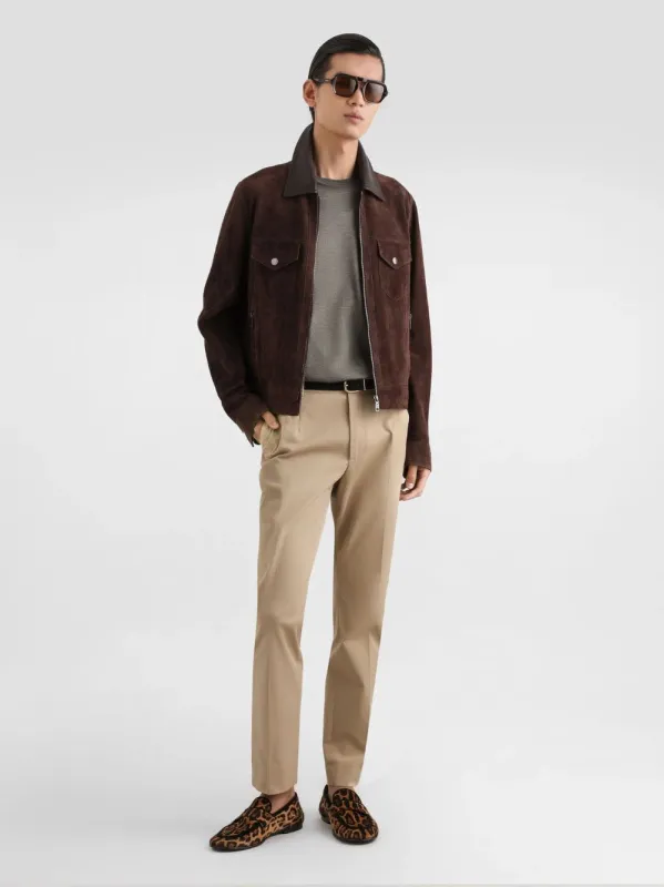 Beige Stretch Cotton Gabardine Trousers sold by Fashion Clinic