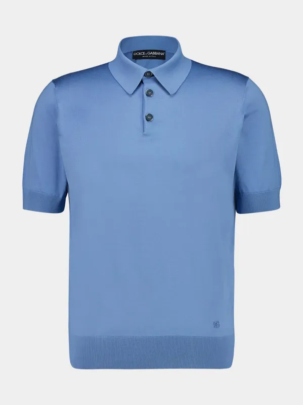 Celeste Blue Short-Sleeve Silk Polo Shirt sold by Fashion Clinic