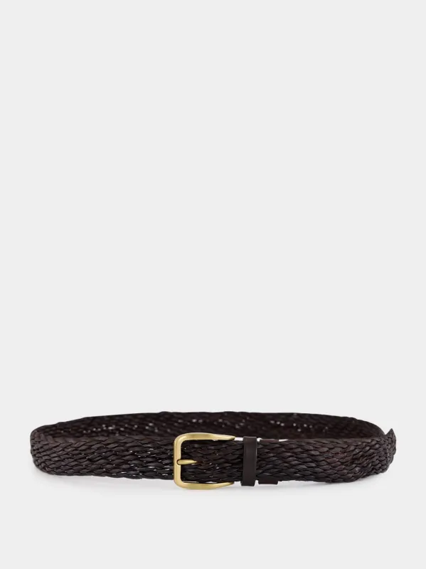 Brown Braided Calfskin Belt sold by Fashion Clinic