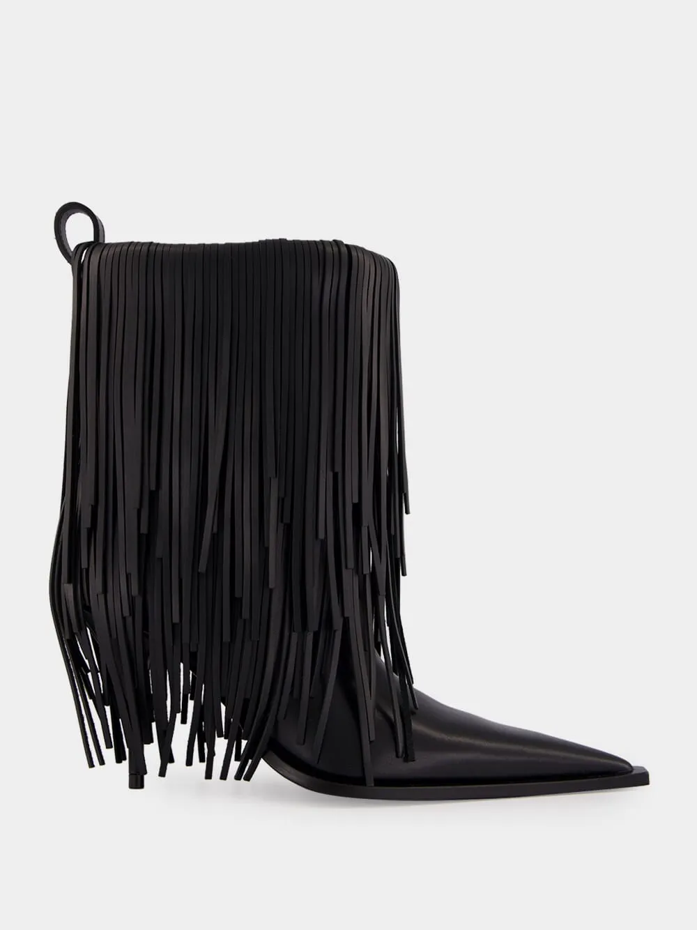 Black Avenue Fringe Leather Booties sold by Fashion Clinic