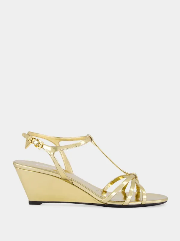 Platine Gold Leather Wedge Sandals sold by Fashion Clinic