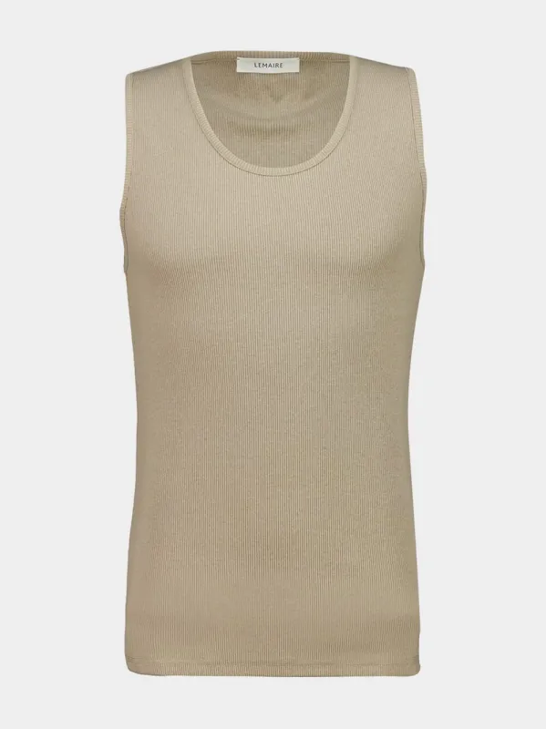 Sage Ribbed Cotton Linen Tank Top sold by Fashion Clinic