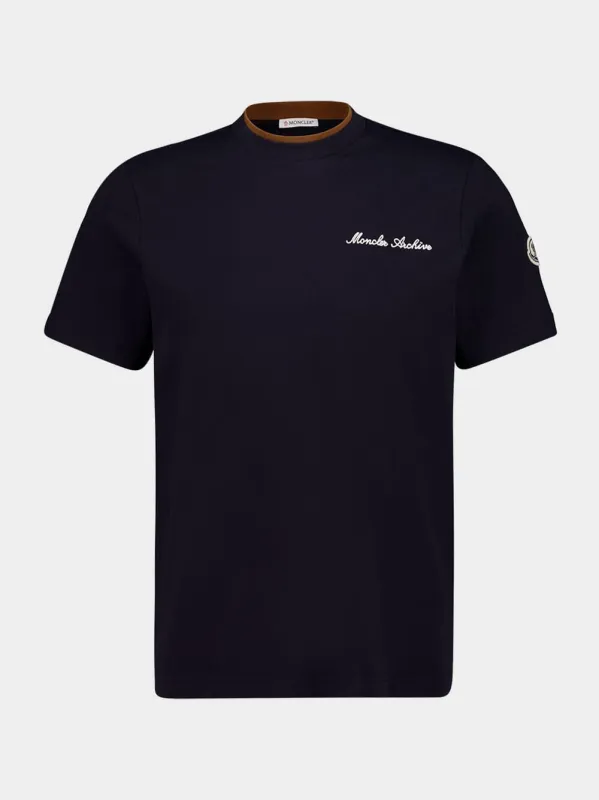 Navy Embroidered Cotton T-Shirt made by Moncler