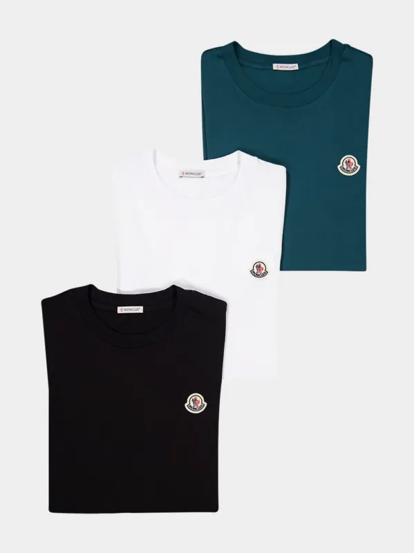 Cotton Logo T-Shirt Trio in White Black and Green made by Moncler