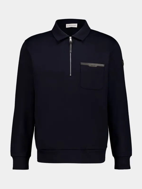 Dark Blue Cotton Half-Zip Sweatshirt sold by Fashion Clinic