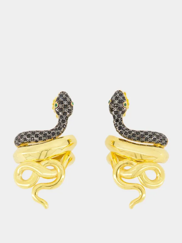 Gold-Plated Serpentino Earrings in Black sold by Fashion Clinic