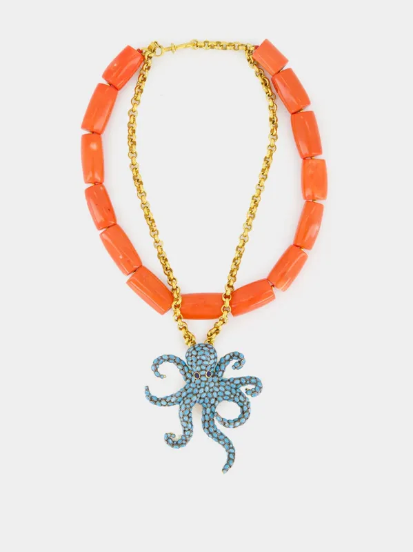 Gold-Plated Octopus Necklace with Coral sold by Fashion Clinic