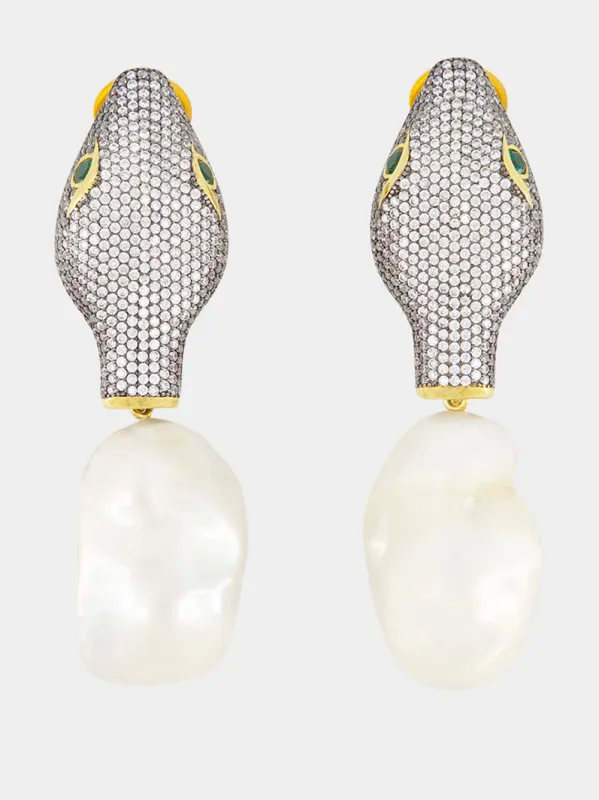 Gold-Plated Shahmaran Earrings with Pearls sold by Fashion Clinic