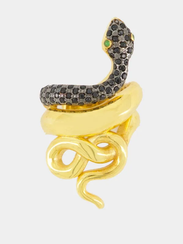 Gold-Plated Serpentino Left Ear Cuff In Black sold by Fashion Clinic