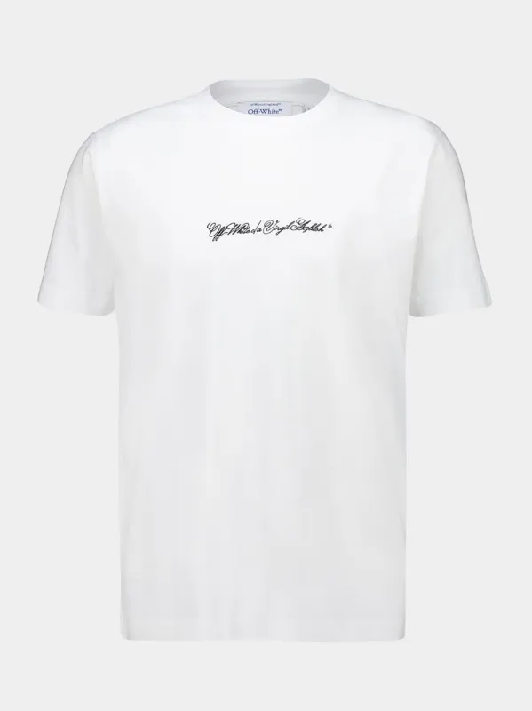 White Slim Fit Script Arrow T-Shirt sold by Fashion Clinic