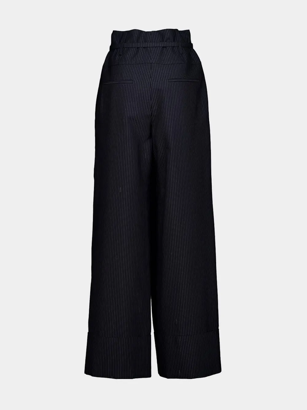 Navy Blue Pinstriped Wool Trousers sold by Fashion Clinic product image thumbnail 3