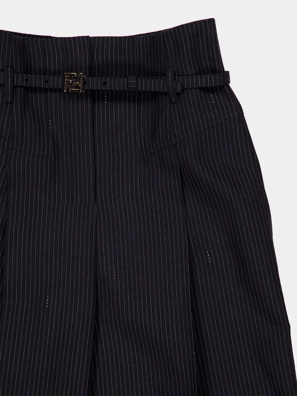 Navy Blue Pinstriped Wool Trousers sold by Fashion Clinic product image thumbnail 4