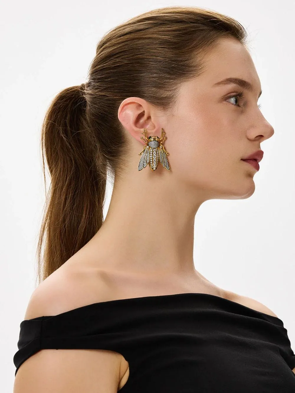Crystal Queen Bee Gold-Plated Earrings sold by Fashion Clinic