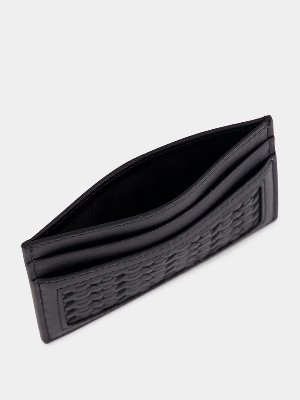 Black Woven Calfskin Leather Card Holder sold by Fashion Clinic product image thumbnail 3