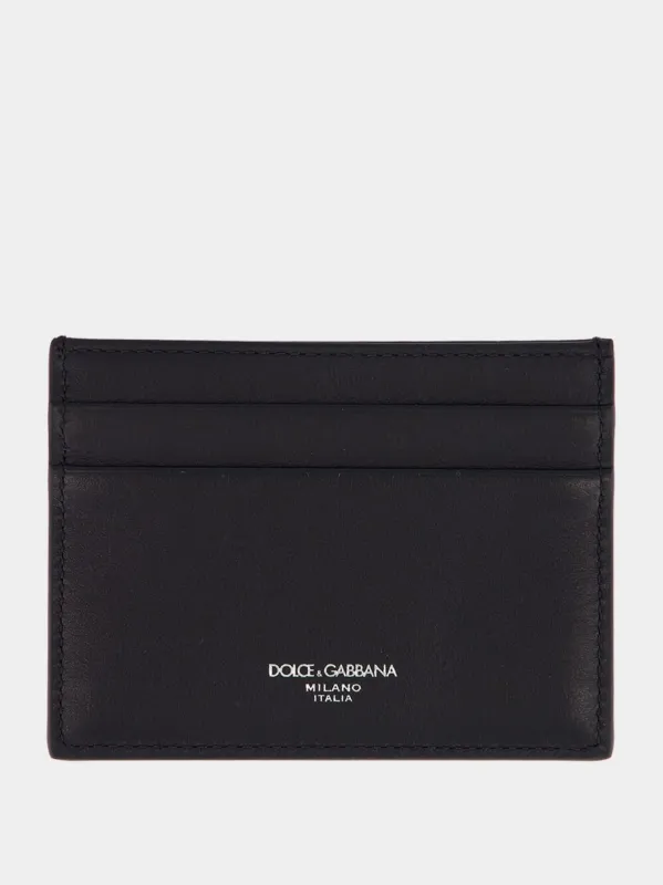 Black Woven Calfskin Leather Card Holder sold by Fashion Clinic