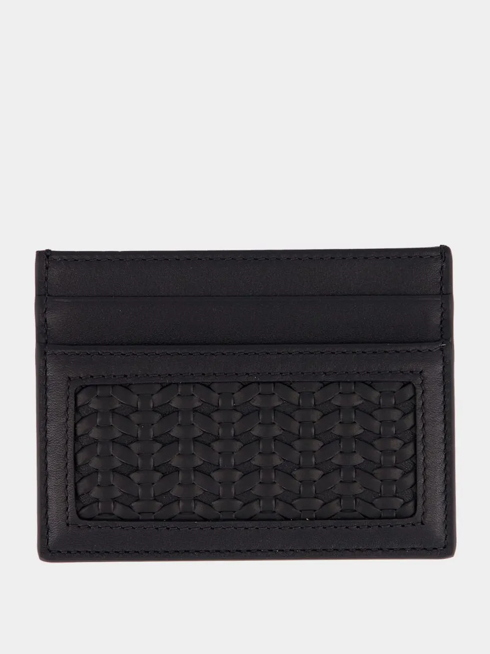 Black Woven Calfskin Leather Card Holder sold by Fashion Clinic product image thumbnail 2