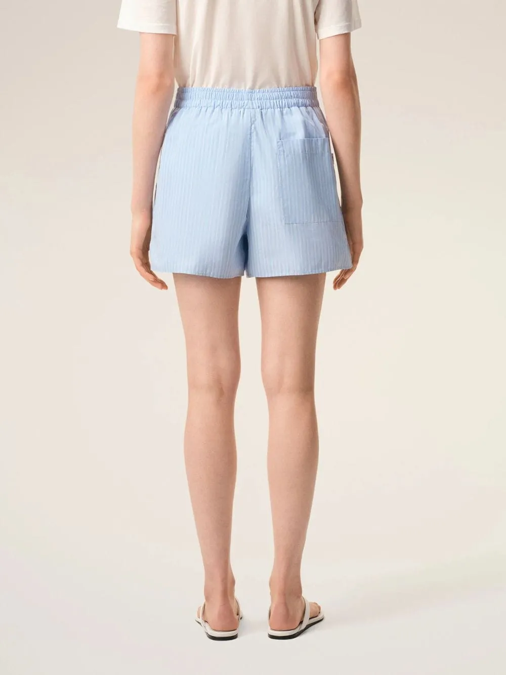 Blue Striped Cotton Elasticated Shorts sold by Fashion Clinic product image thumbnail 4