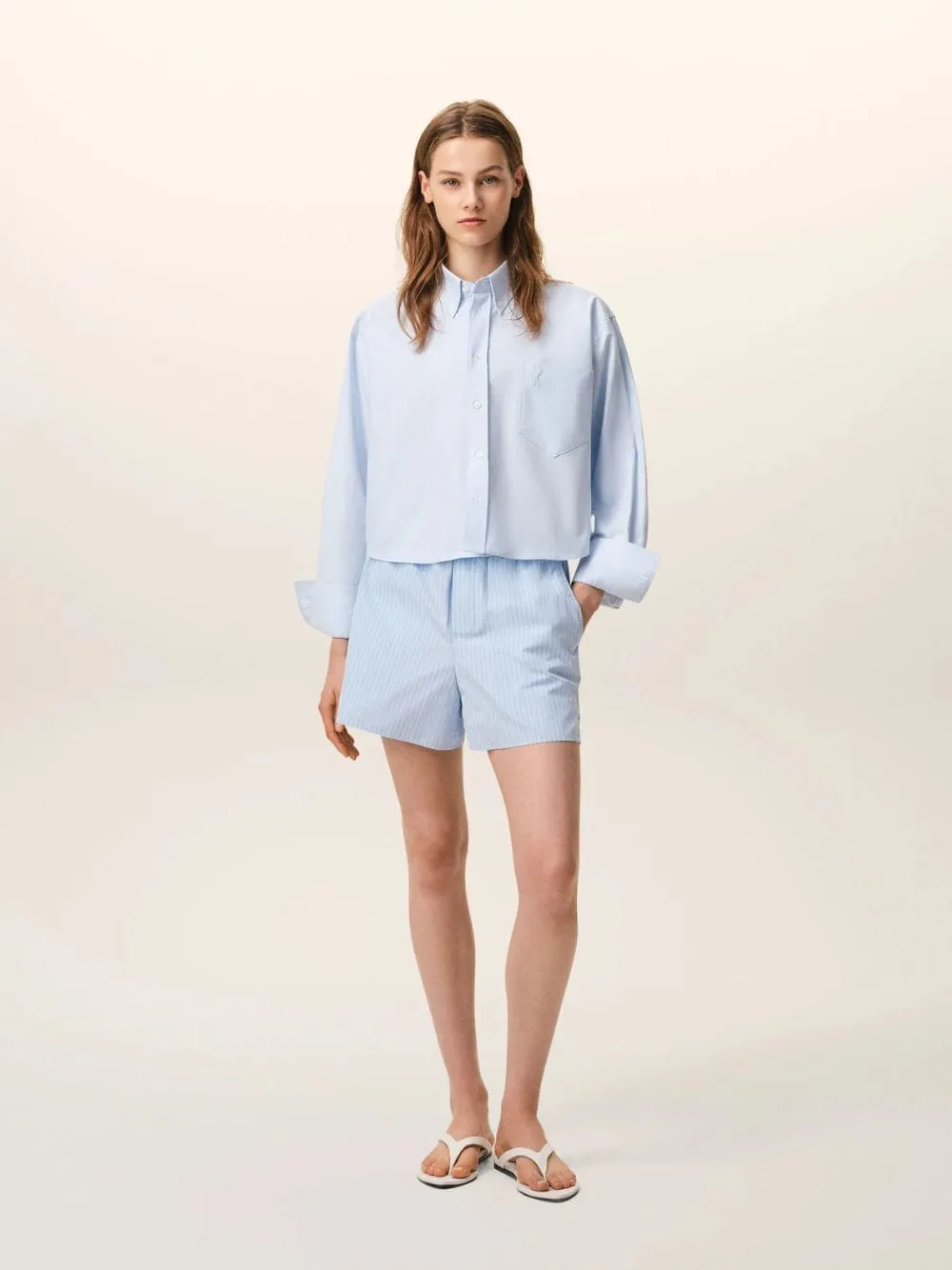 Blue Striped Cotton Elasticated Shorts sold by Fashion Clinic product image thumbnail 2