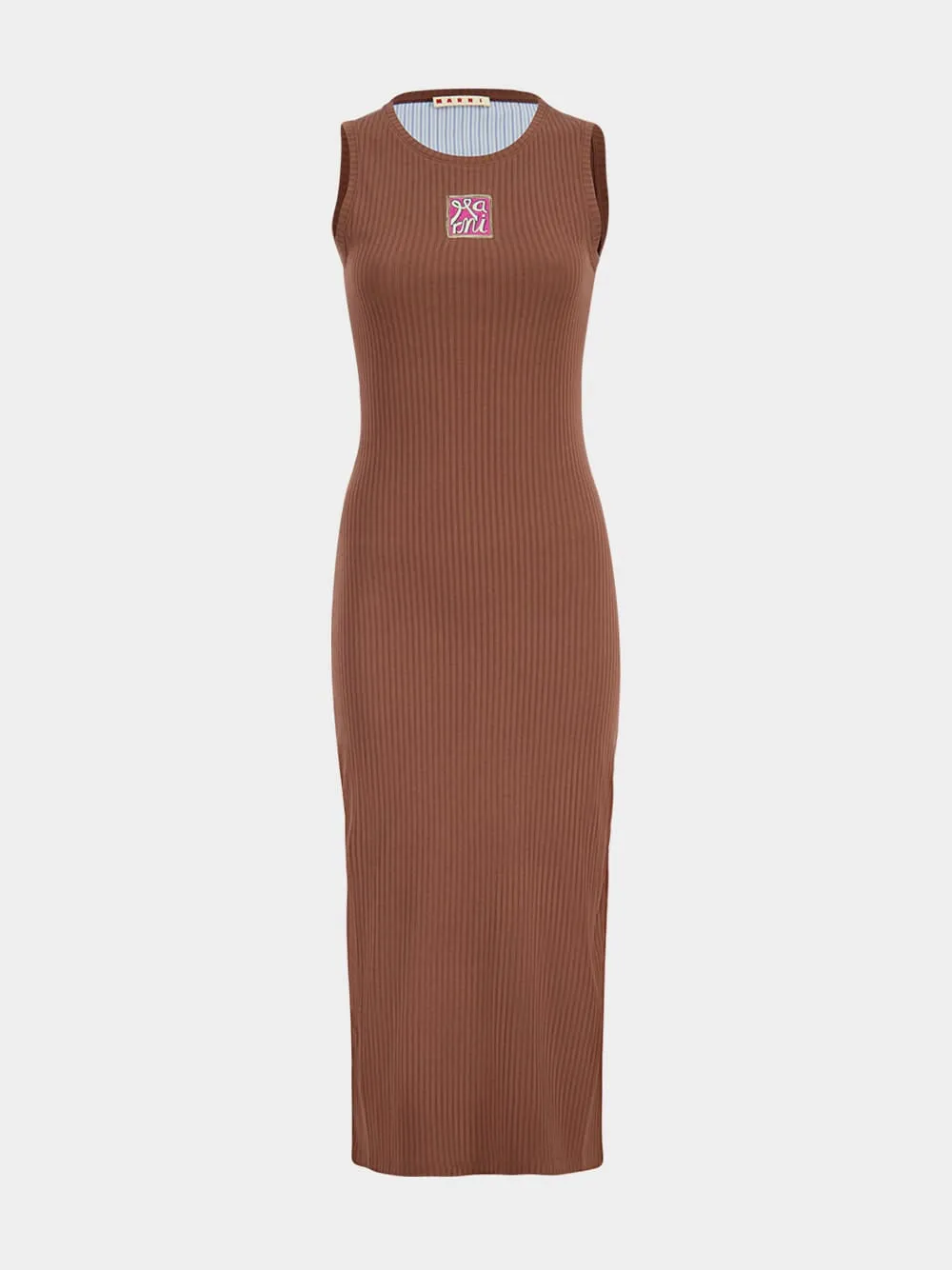 Tobacco Brown Ribbed Cotton Midi Dress sold by Fashion Clinic product image thumbnail 2
