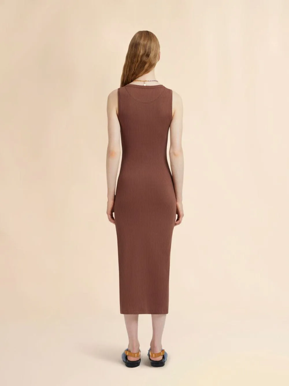 Tobacco Brown Ribbed Cotton Midi Dress sold by Fashion Clinic product image thumbnail 3