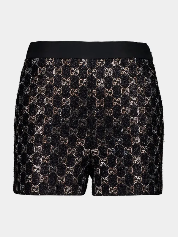 Black Embroidered Lamé GG Shorts sold by Fashion Clinic