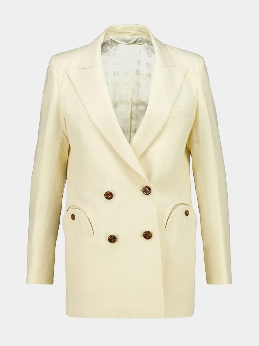 Savannah Butter Double-Breasted Linen-Silk Blazer sold by Fashion Clinic product image thumbnail 2