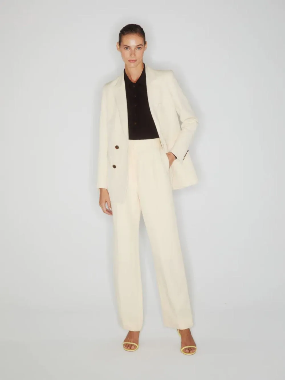 Savannah Butter Double-Breasted Linen-Silk Blazer sold by Fashion Clinic