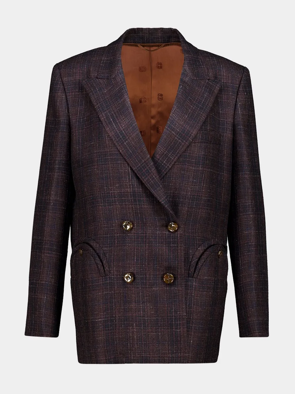Askari Chocolate Checked Double-Breasted Blazer sold by Fashion Clinic