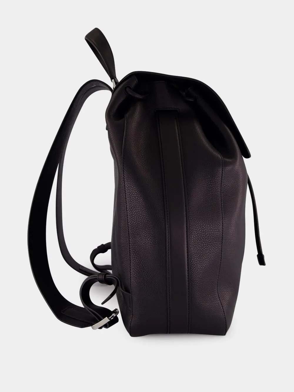 Black Grain Leather Flap Backpack sold by Fashion Clinic product image thumbnail 4