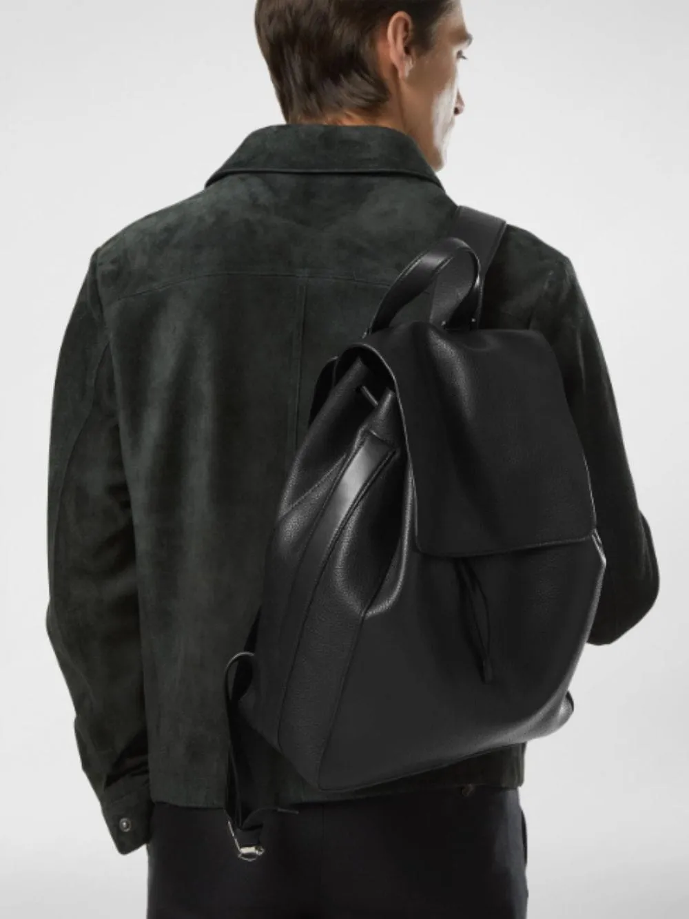 Black Grain Leather Flap Backpack sold by Fashion Clinic