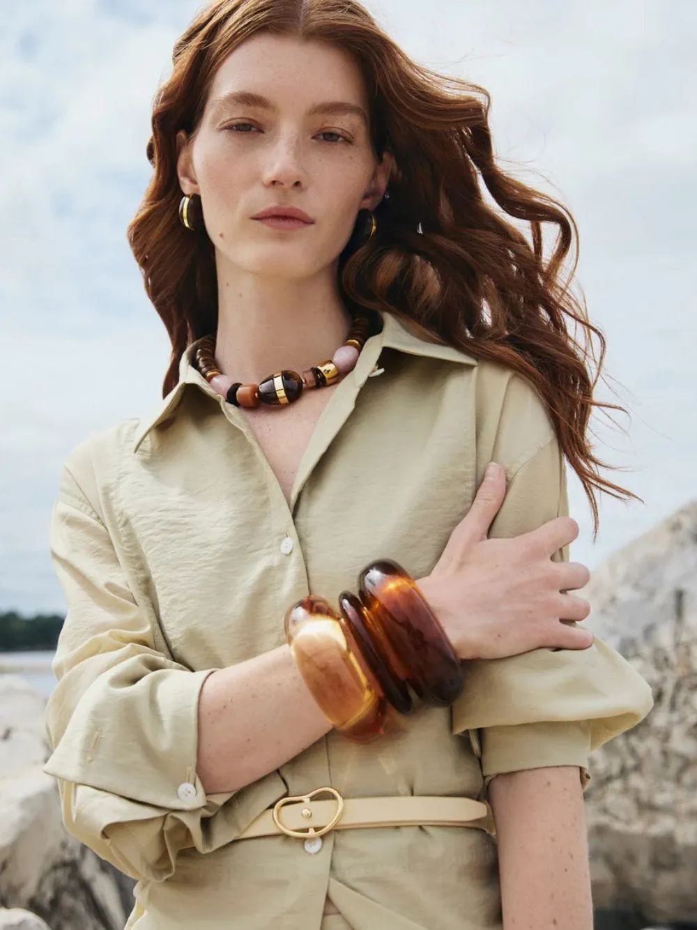 Tortoise Resin Arc Cuff Bracelet sold by Fashion Clinic product image thumbnail 2