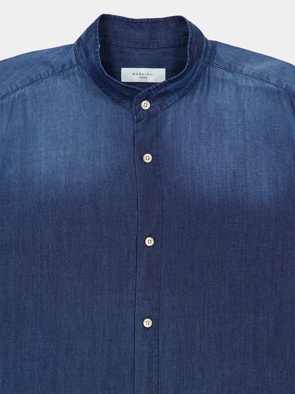Blue Cotton Mandarin Collar Shirt sold by Fashion Clinic product image thumbnail 3