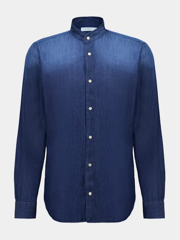 Blue Cotton Mandarin Collar Shirt sold by Fashion Clinic