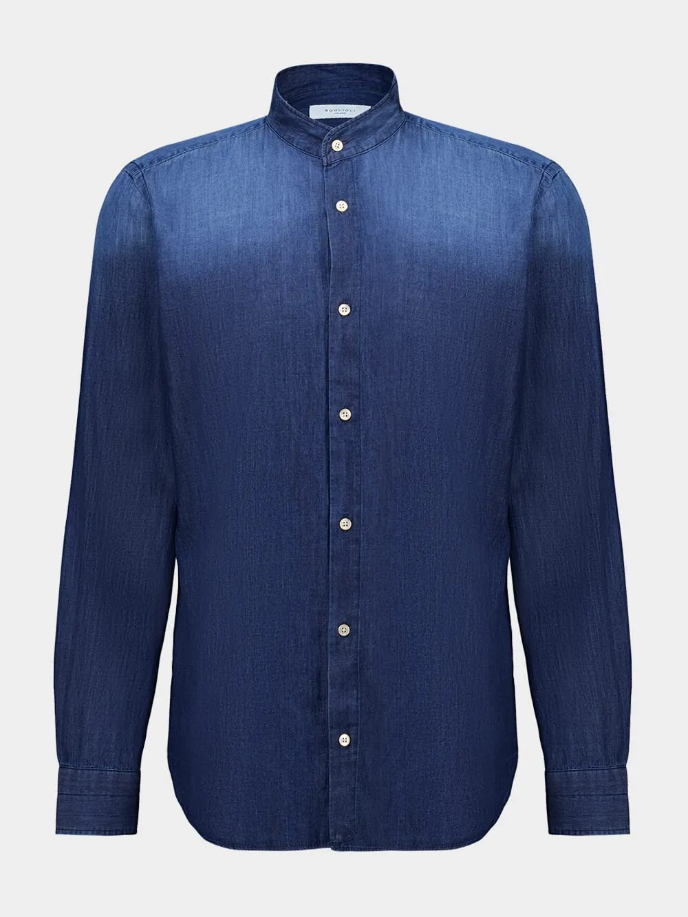 Blue Cotton Mandarin Collar Shirt sold by Fashion Clinic