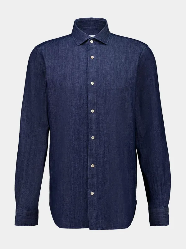 Dark Blue Cotton Long-Sleeve Shirt sold by Fashion Clinic