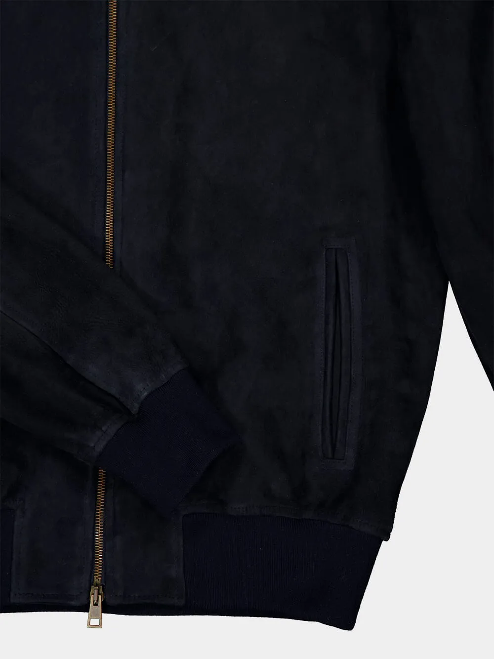 Navy Suede Leather Bomber Jacket sold by Fashion Clinic product image thumbnail 5