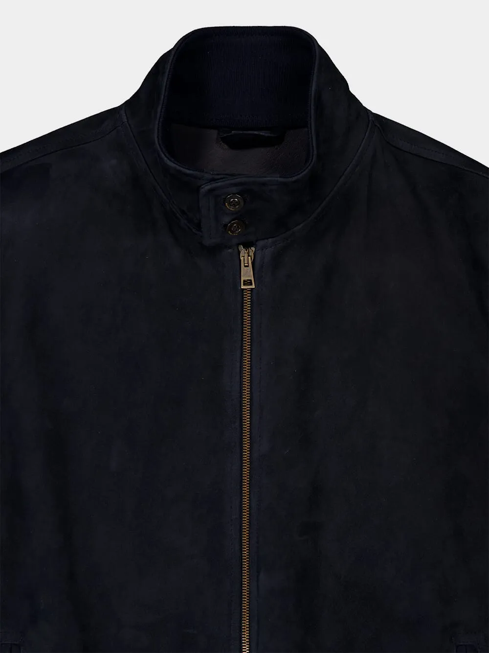 Navy Suede Leather Bomber Jacket sold by Fashion Clinic product image thumbnail 3